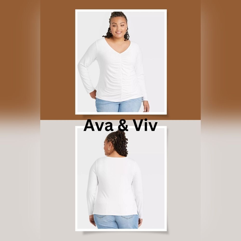 Ava & Viv White V-Neck  Top 1X